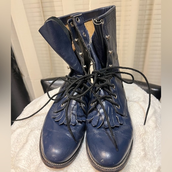 Justin Boots Shoes - Justin Navy Leather Lace-Up Roper Boots size 8